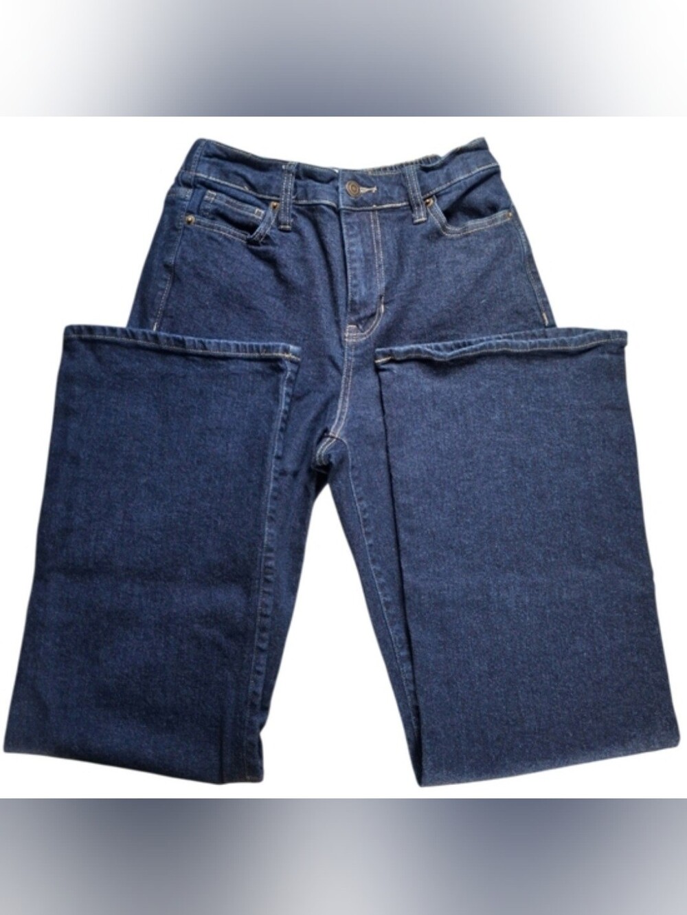 No Boundaries Women's Straight-Leg Jeans in Dark Blue Denim